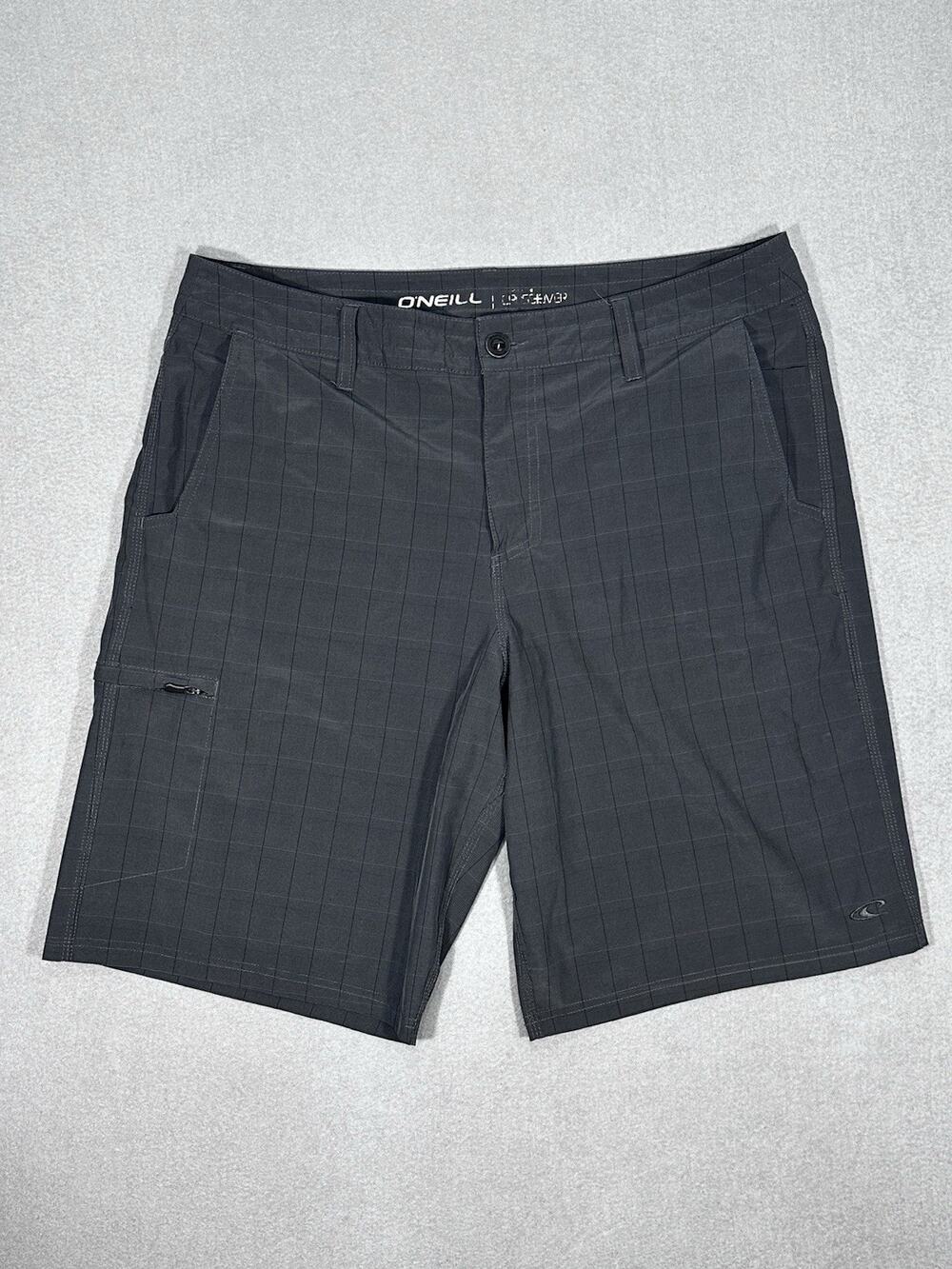 Men’s O’Neill Hyperfreak Hybrid Shorts Gray Plaid Size 36 Stretch
